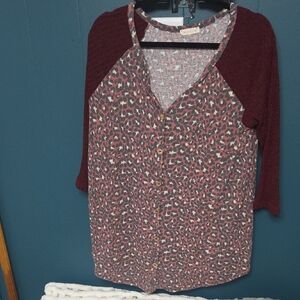 Chic Burgundy and Pink Button Down Shirt